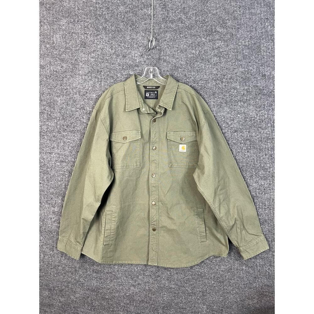 Montana Rugged Flex Loose Fit Heavyweight Duck Shirt Jacket 2X Green Work Wear - Picture 2 of 14